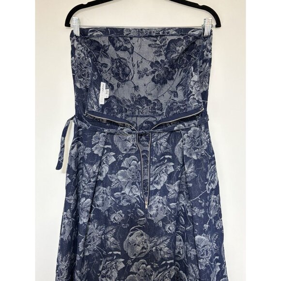 Baltic Born Women’s Jacquard Blue Denim Strapless Belted Printed Dress Size L - Picture 8 of 14